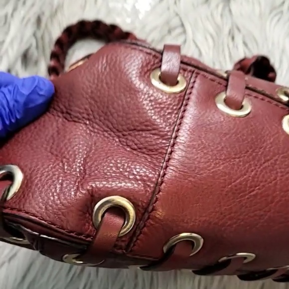 Michael Kors Astor Burgundy Leather with Goldtone Grommets Shoulder Bag - Picture 9 of 11